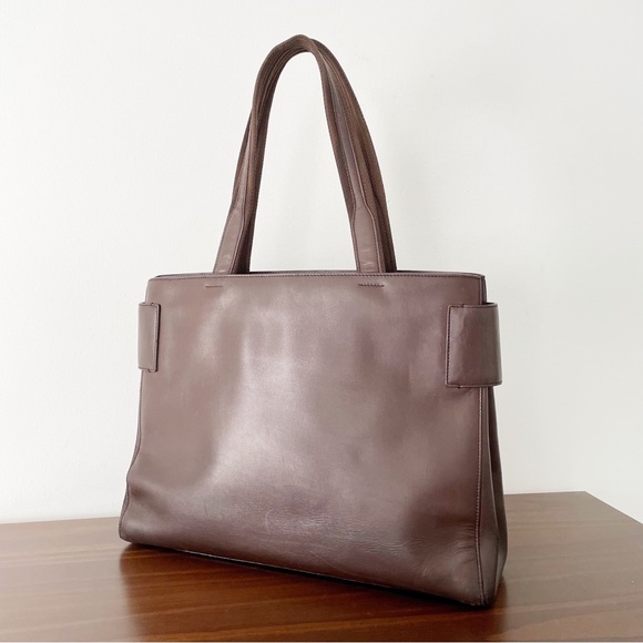 Prada brown calfskin leather vintage shoulder tote business bag minimal - Picture 2 of 12